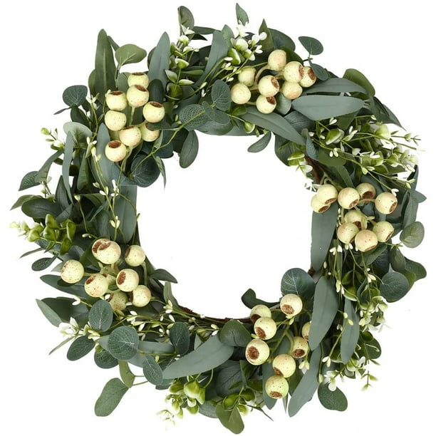 Artificial Summer Wreath with Welcome Sign with Wooden Sign Green Leaves and Red Berry White Foam Flower Wreath Outdoor Wall Window Door Décor Wreath for Front Door Artificial Summer Wreath with Welcome Sign with Wooden Sign Green Leaves and Red Berry White Foam Flower Wreath Outdoor Wall Window Door Décor Wreath for Front Door